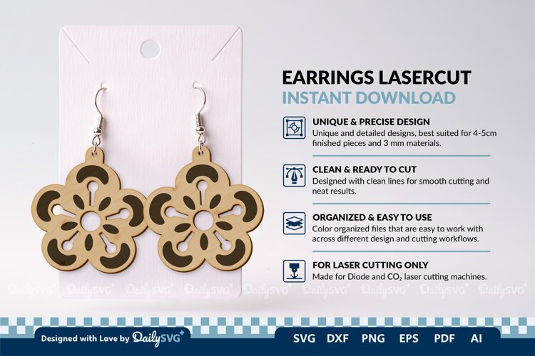 Simple Flower Earring SVG | Minimalist Laser Cut Jewelry example image 1