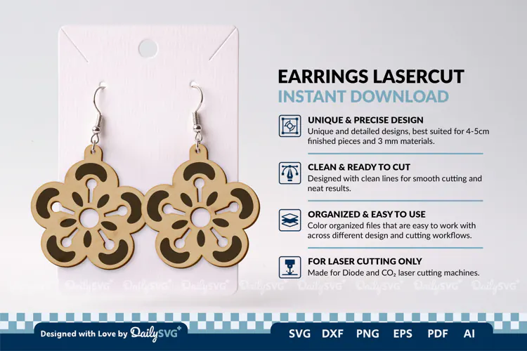 Simple Flower Earring SVG | Minimalist Laser Cut Jewelry