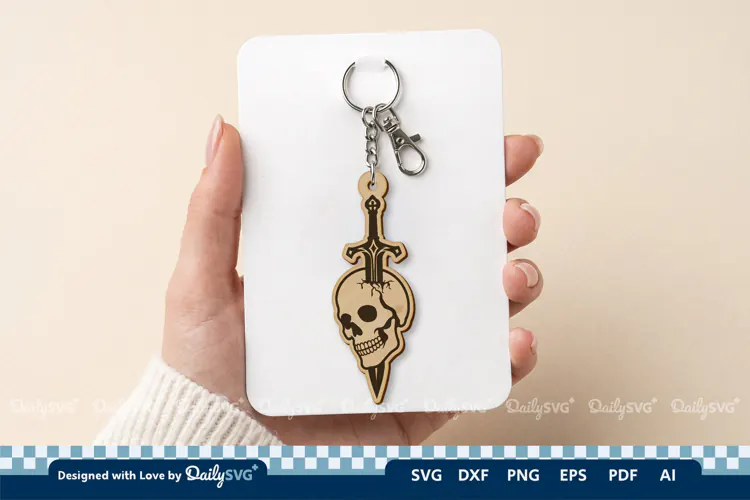 Skull and Sword Keychain SVG | Gothic Knight Cut File