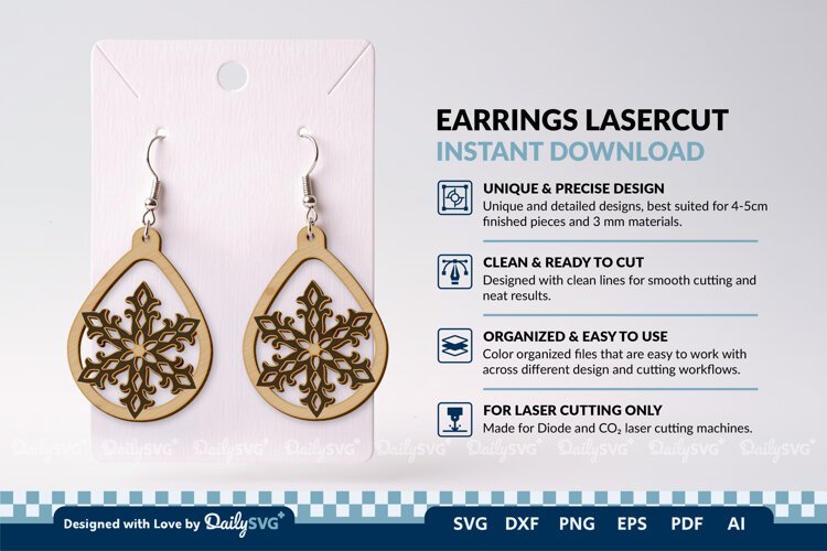 Snowflake Teardrop Earring SVG | Winter Jewelry Cut File example image 1
