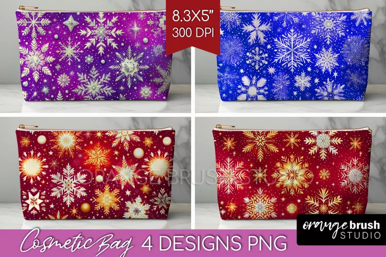 Snowflakes Cosmetic Bag - Christmas Makeup Bag PNG