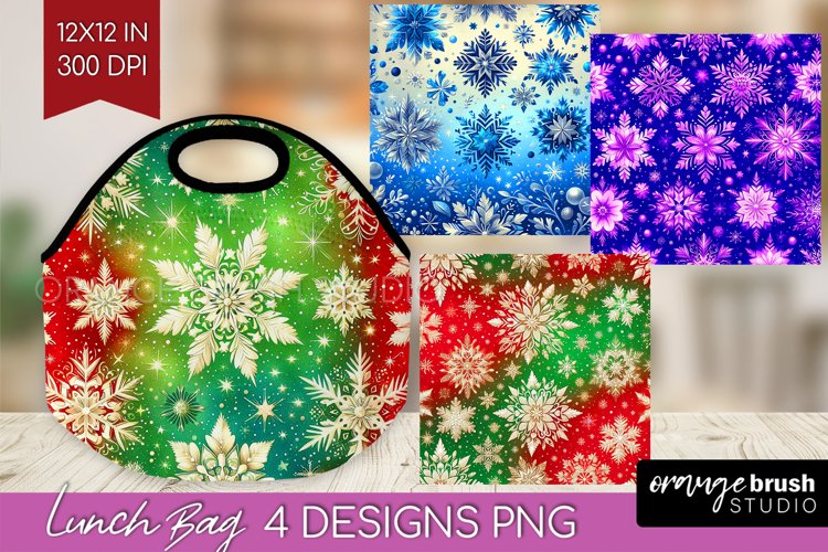Snowflakes Lunch Bag - Christmas Lunch Bug PNG Sublimation