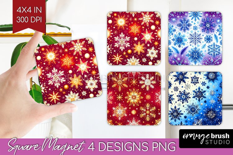 Snowflakes Magnet Sublimation - Christmas Square Magnet PNG