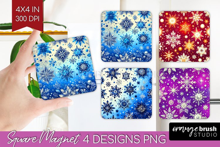 Snowflakes Magnet Sublimation - Christmas Square Magnet PNG
