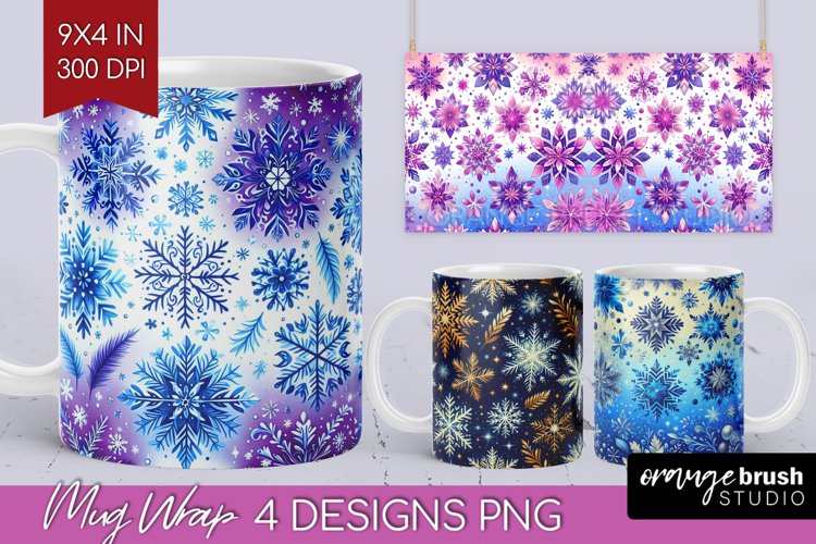 Snowflakes Mug Wrap - Christmas Mug PNG Sublimation
