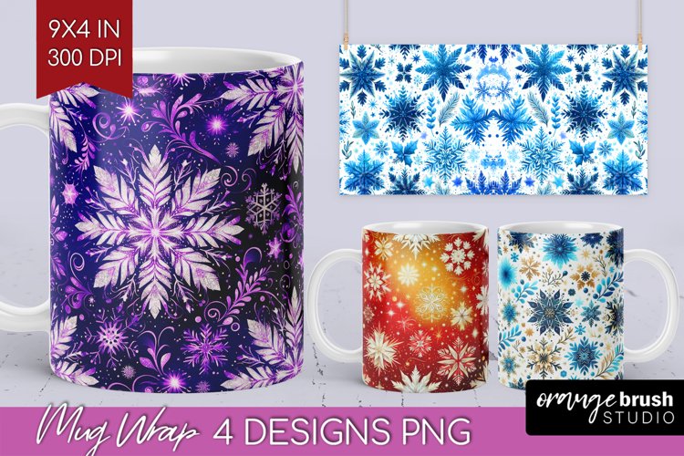 Snowflakes Mug Wrap - Christmas Mug PNG Sublimation