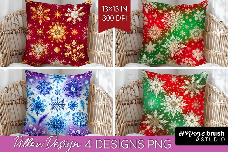Snowflakes Pillow Sublimation - Christmas Pillow Cover PNG