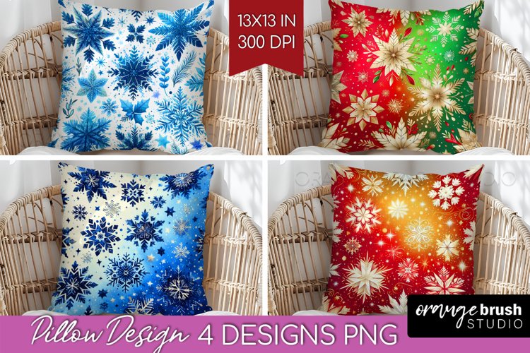 Snowflakes Pillow Sublimation - Christmas Pillow Cover PNG