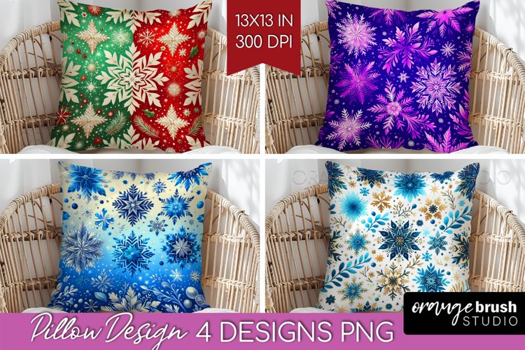 Snowflakes Pillow Sublimation - Christmas Pillow Cover PNG