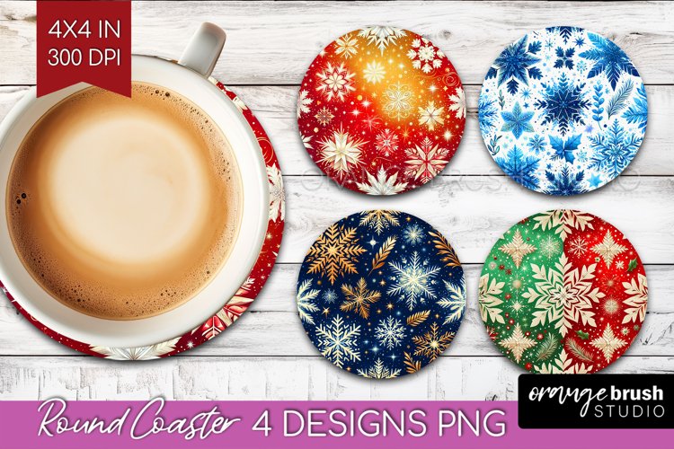 Snowflakes Round Coaster - Christmas Coaster PNG Sublimation