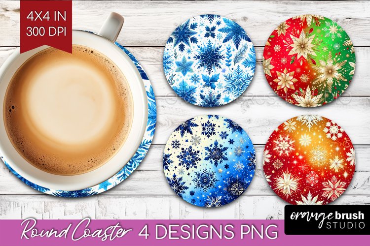 Snowflakes Round Coaster - Christmas Coaster PNG Sublimation