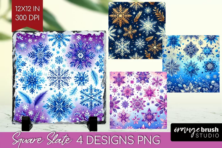Snowflakes Slate PNG - Christmas Square Slate Sublimation