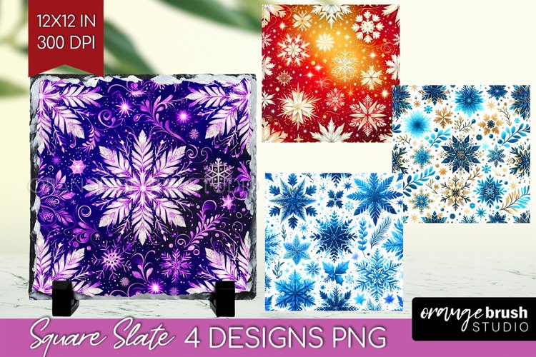 Snowflakes Slate PNG - Christmas Square Slate Sublimation