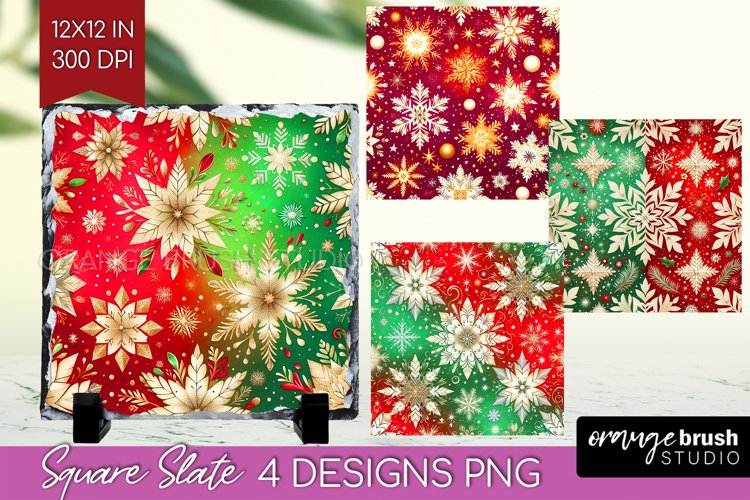Snowflakes Slate PNG - Christmas Square Slate Sublimation