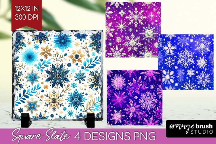 Snowflakes Slate PNG - Christmas Square Slate Sublimation