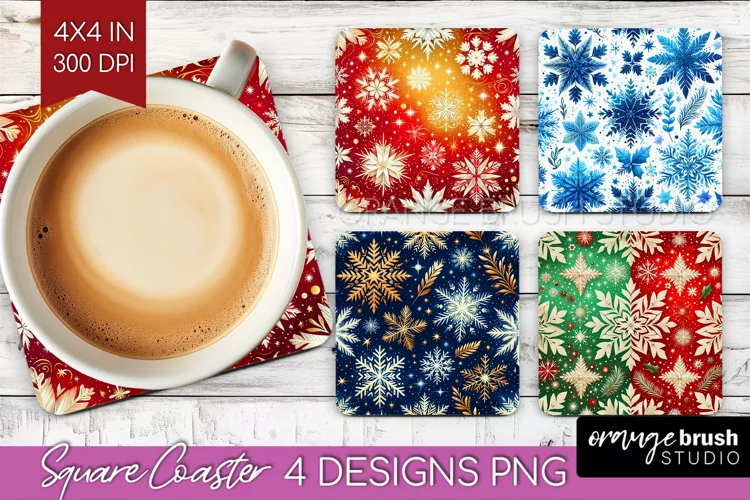 Snowflakes Square Coaster - Christmas Coaster PNG