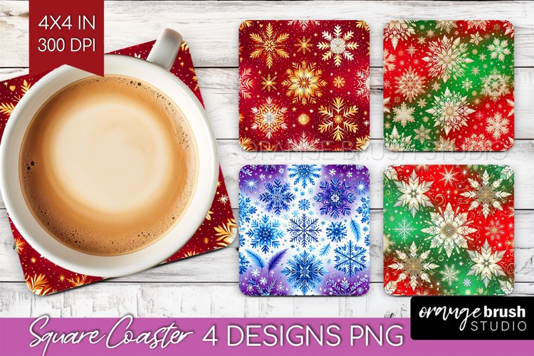 Snowflakes Square Coaster - Christmas Coaster PNG