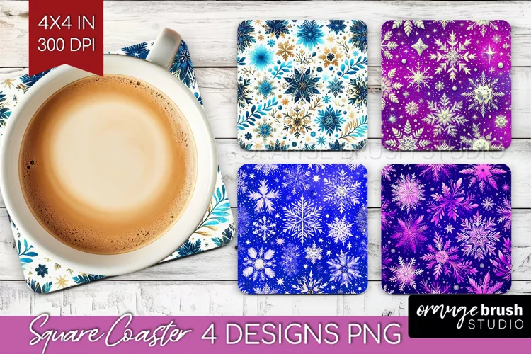Snowflakes Square Coaster - Christmas Coaster PNG