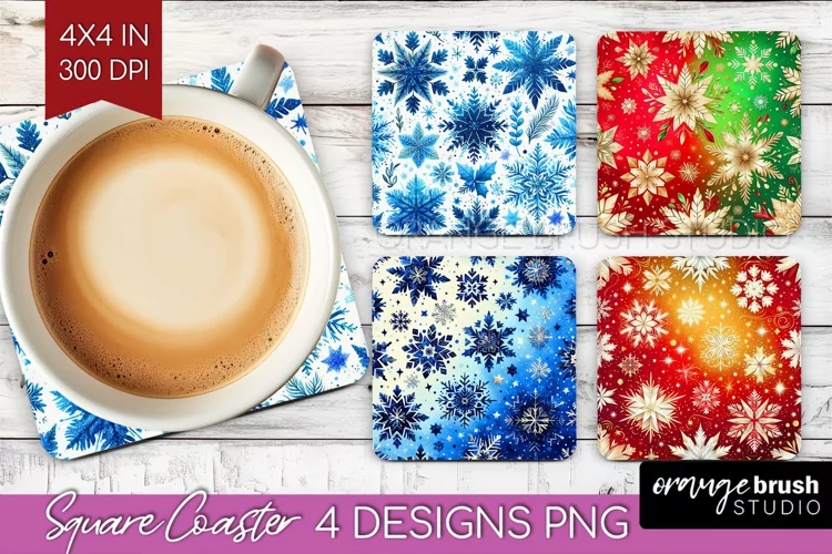 Snowflakes Square Coaster - Christmas Coaster PNG