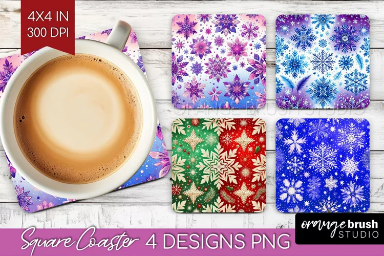 Snowflakes Square Coaster - Christmas Coaster PNG