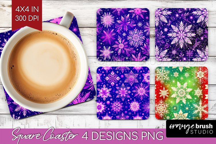 Snowflakes Square Coaster - Christmas Coaster PNG example image 1