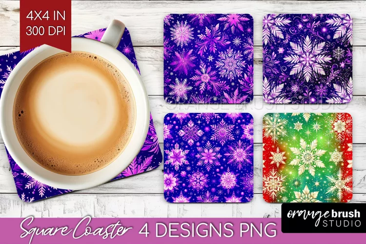 Snowflakes Square Coaster - Christmas Coaster PNG