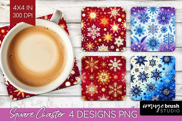 Snowflakes Square Coaster - Christmas Coaster PNG