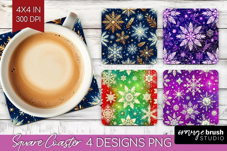 Snowflakes Square Coaster - Christmas Coaster PNG