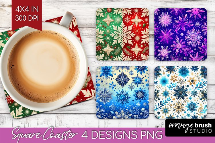 Snowflakes Square Coaster - Christmas Coaster PNG example image 1
