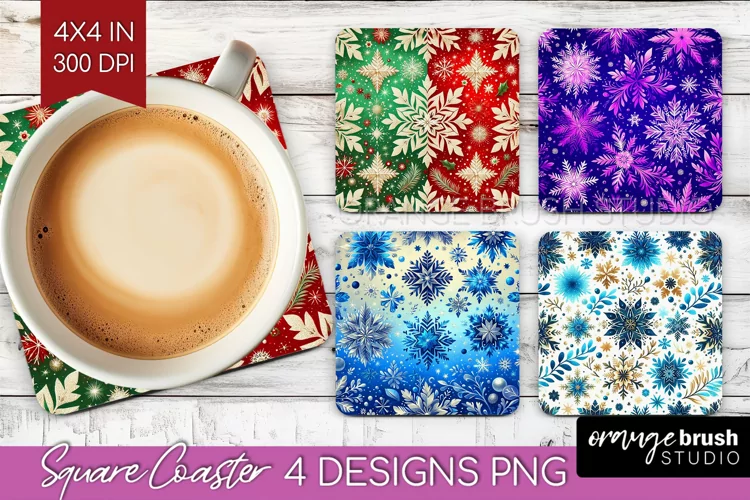 Snowflakes Square Coaster - Christmas Coaster PNG
