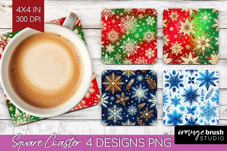 Snowflakes Square Coaster - Christmas Coaster PNG