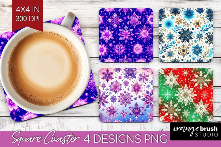 Snowflakes Square Coaster - Christmas Coaster PNG example image 1