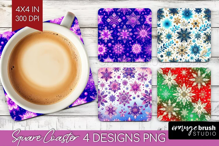 Snowflakes Square Coaster - Christmas Coaster PNG