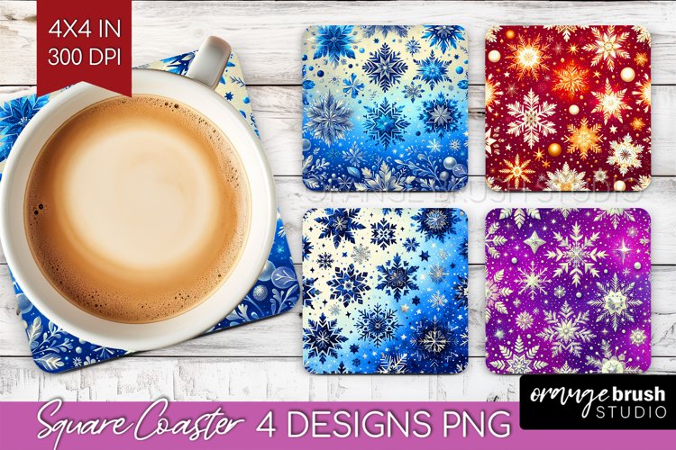 Snowflakes Square Coaster - Christmas Coaster PNG