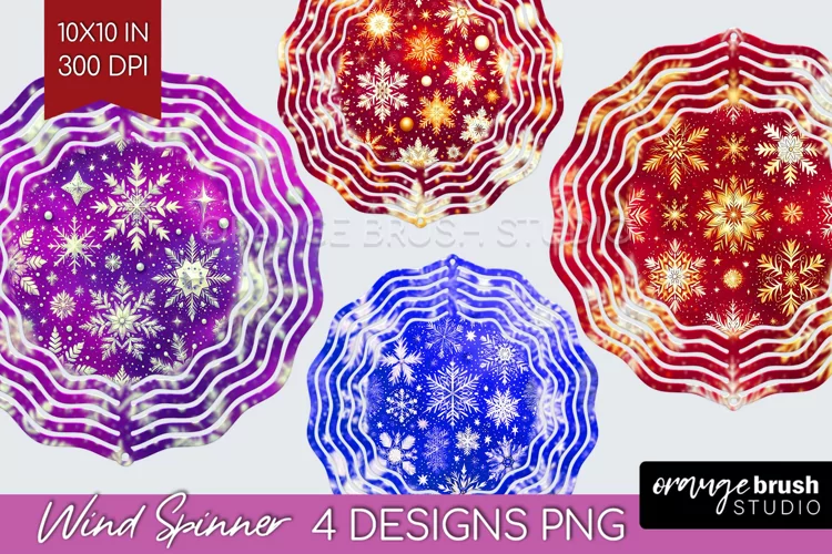 Snowflakes Wind Spinner Sublimation PNG - Christmas Round