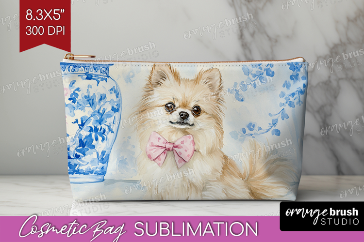 Spitz Dog Cosmetic Bag Floral Dog Makeup Bag PNG Sublimation