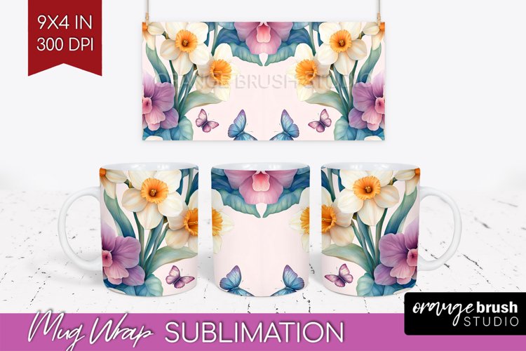 Spring Blossom Mug Wrap - Flowers Mug PNG Sublimation