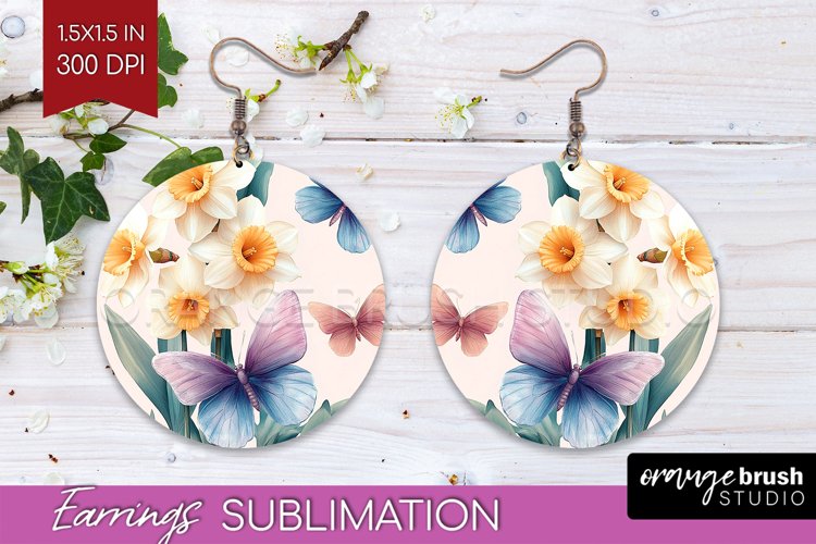 Spring Blossom Round Earrings - Flowers PNG Sublimation