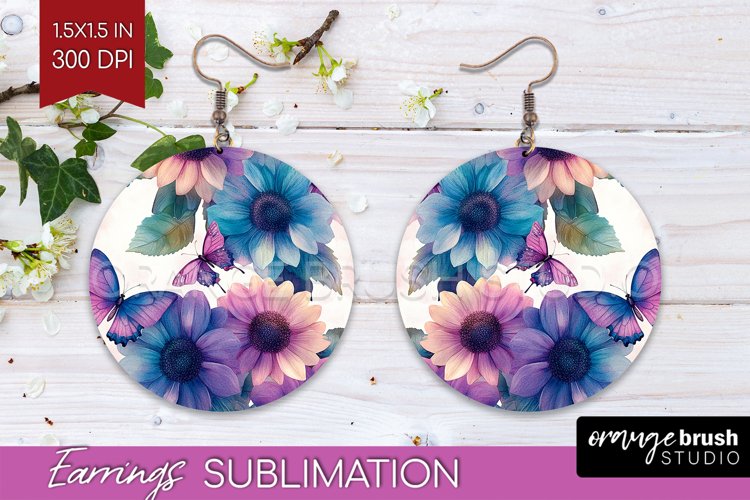 Spring Blossom Round Earrings - Flowers PNG Sublimation