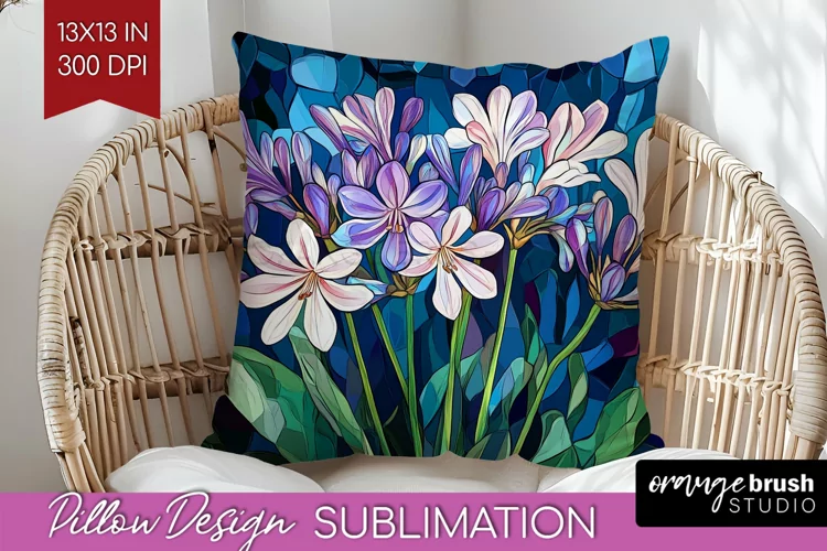 Stained Glass Flowers Pillow Sublimation - Floral Pillow PNG