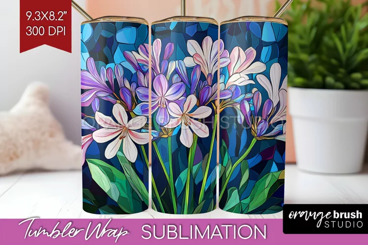 Stained Glass Flowers Tumbler Wrap - Floral Tumbler PNG