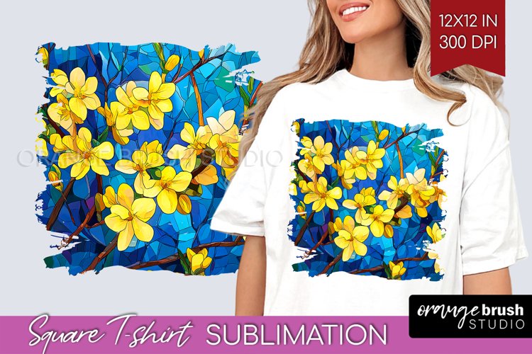 Stained Glass Flowers Square Tshirt Background - Floral PNG