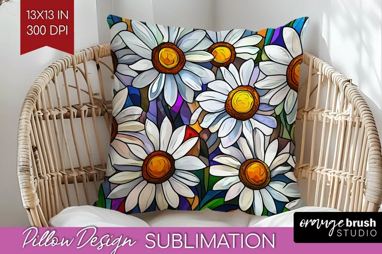 Stained Glass Flowers Pillow Sublimation - Floral Pillow PNG