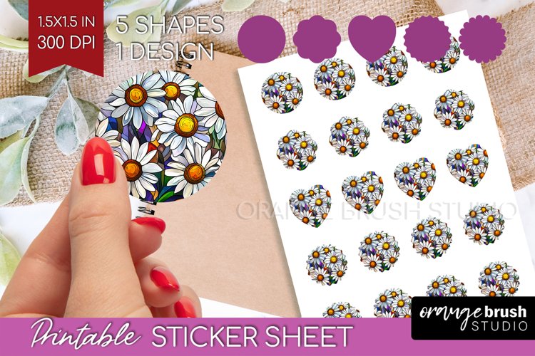 Stained Glass Flowers Round Sticker - Floral Printable Sheet example image 1