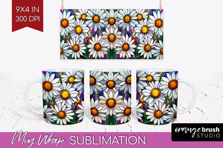 Stained Glass Flowers Mug Wrap - Floral Mug PNG Sublimation