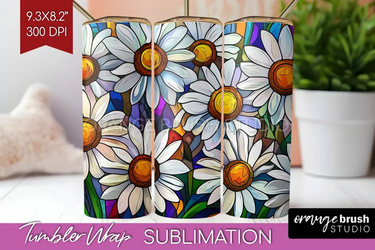 Stained Glass Flowers Tumbler Wrap - Floral Tumbler PNG