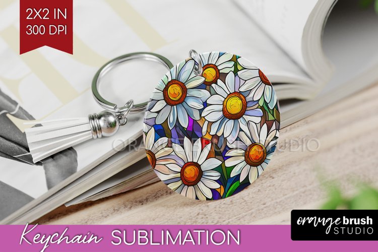 Stained Glass Flowers Keychain PNG - Floral Keychain