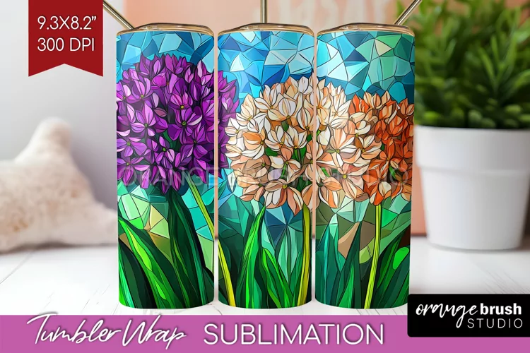 Stained Glass Flowers Tumbler Wrap - Floral Tumbler PNG