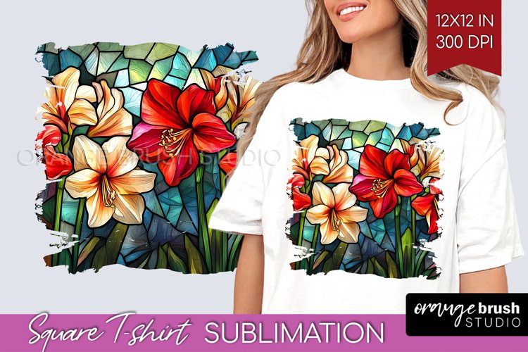 Stained Glass Flowers Square Tshirt Background - Floral PNG