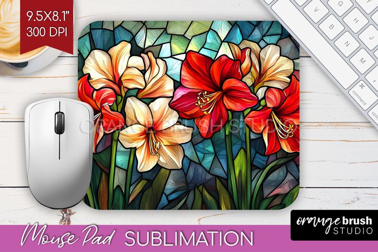 Stained Glass Flowers Mouse Pad Sublimation - Floral PNG